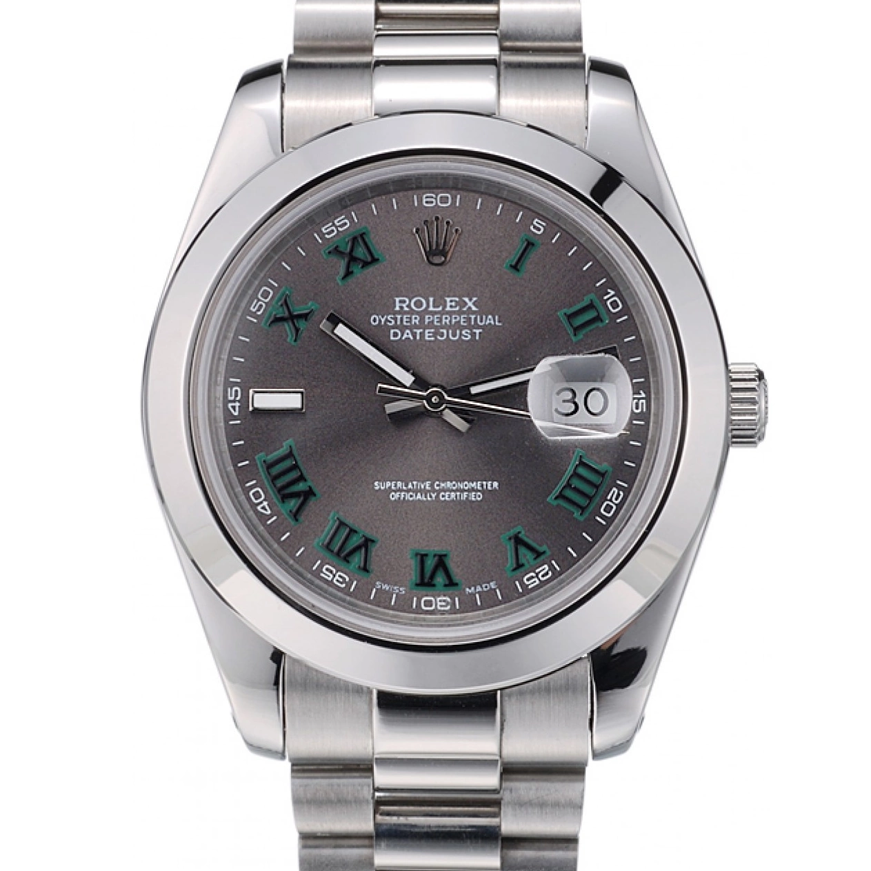 Aaa replica watch 41982 Dial Steel DateJust Rolex Grey Strap Stainless 0821